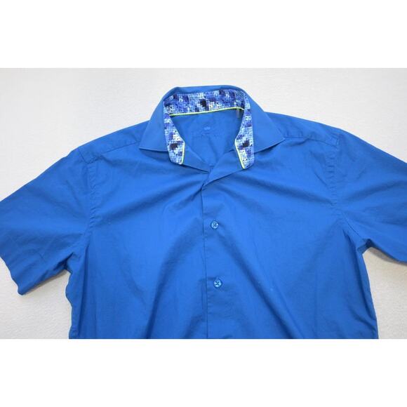 Bertigo Dress Shirt Button Up Designer Blue Short Sleeve Mens Size Small - Picture 5 of 7